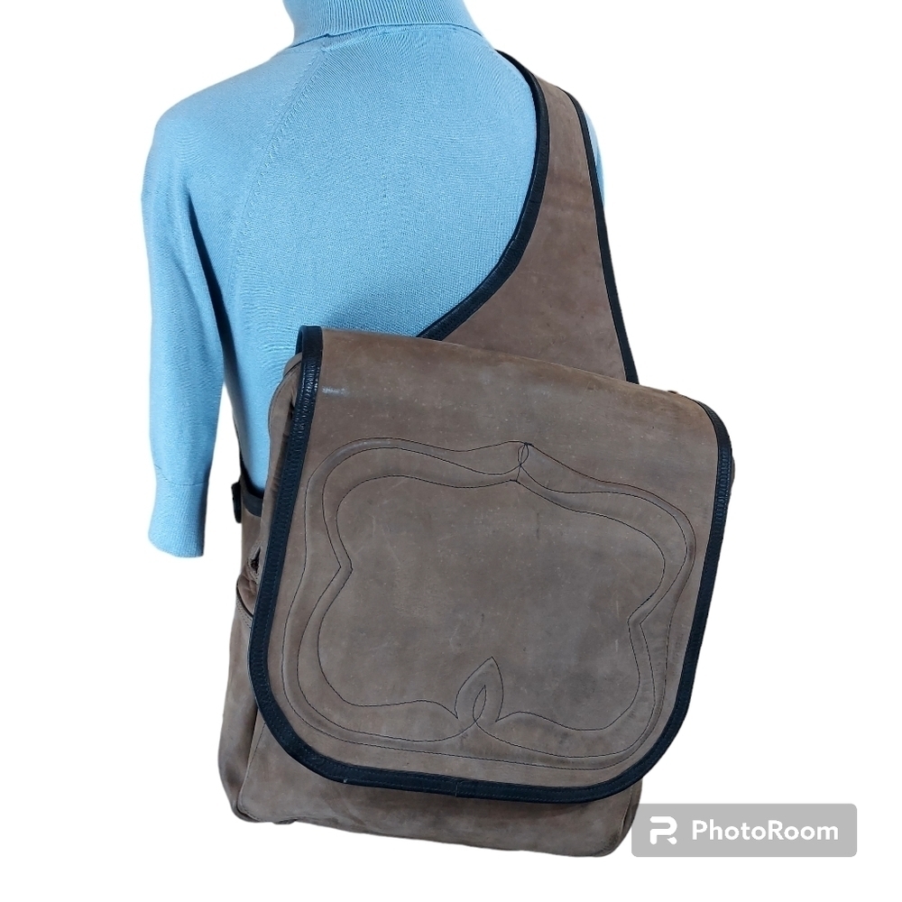 Nubuck leather big sling messenger bag crossbody backpack